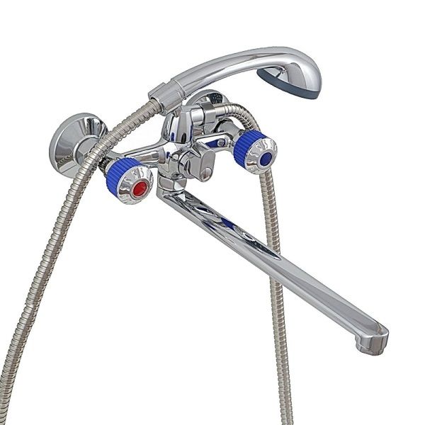 Смеситель для ванны и умывальника двухручковый синий/хром Potato Эверест B 23-356D