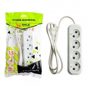 Сет. удлинитель ПВС 2х1 4роз. 1.5м 10А (корпус АБС-пластик) E1М