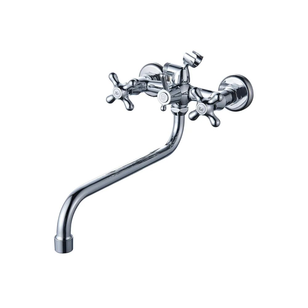 Смеситель для ванны и умывальника двухручковый  хром  Potato Эверест B22-340M