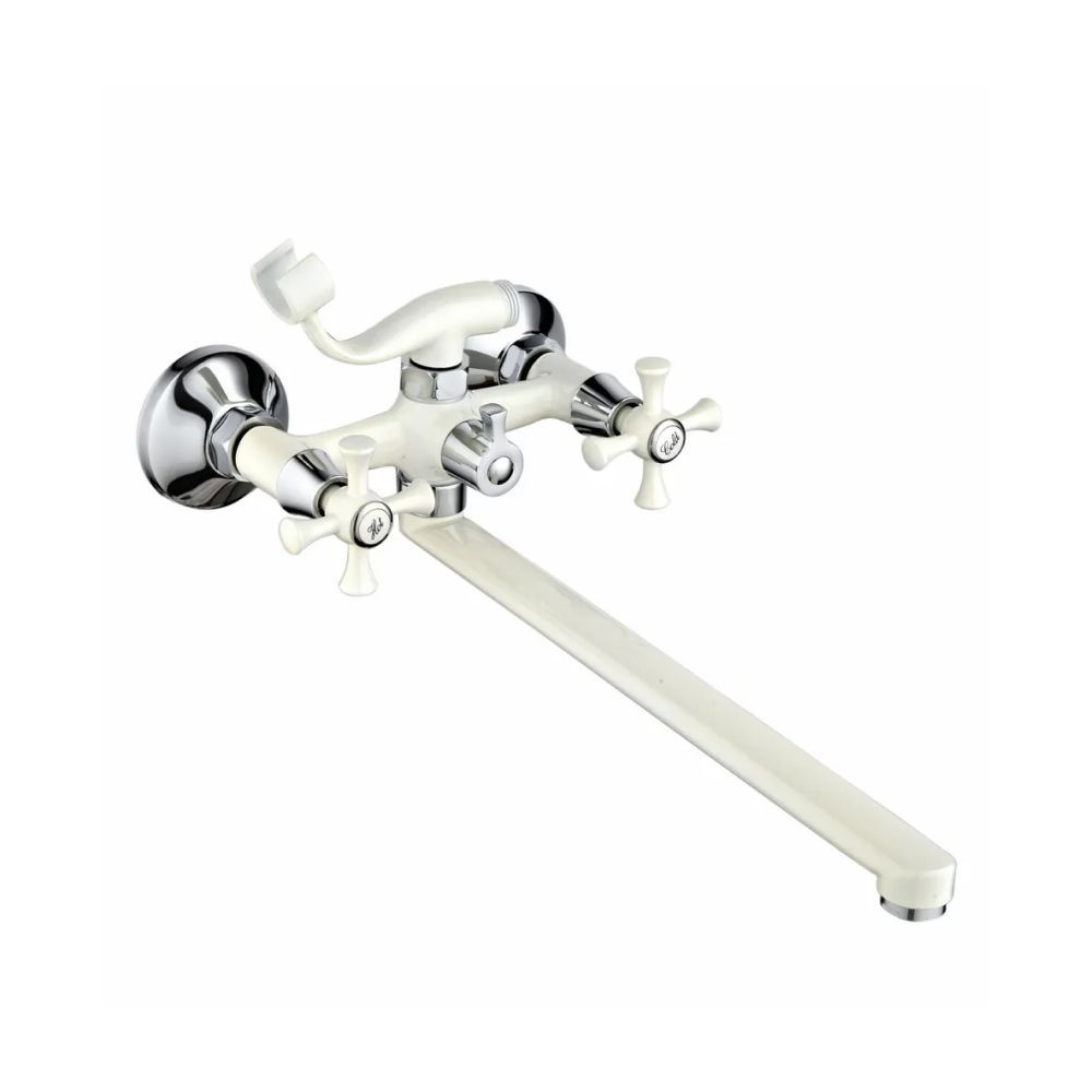 Смеситель для ванны и умывальника двухручковый  кремовый  Potato Эверест B23-0647