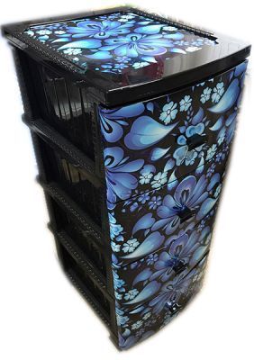 Комод 4-х секц. декор "Гжель" черн.моно рис  (РП451)