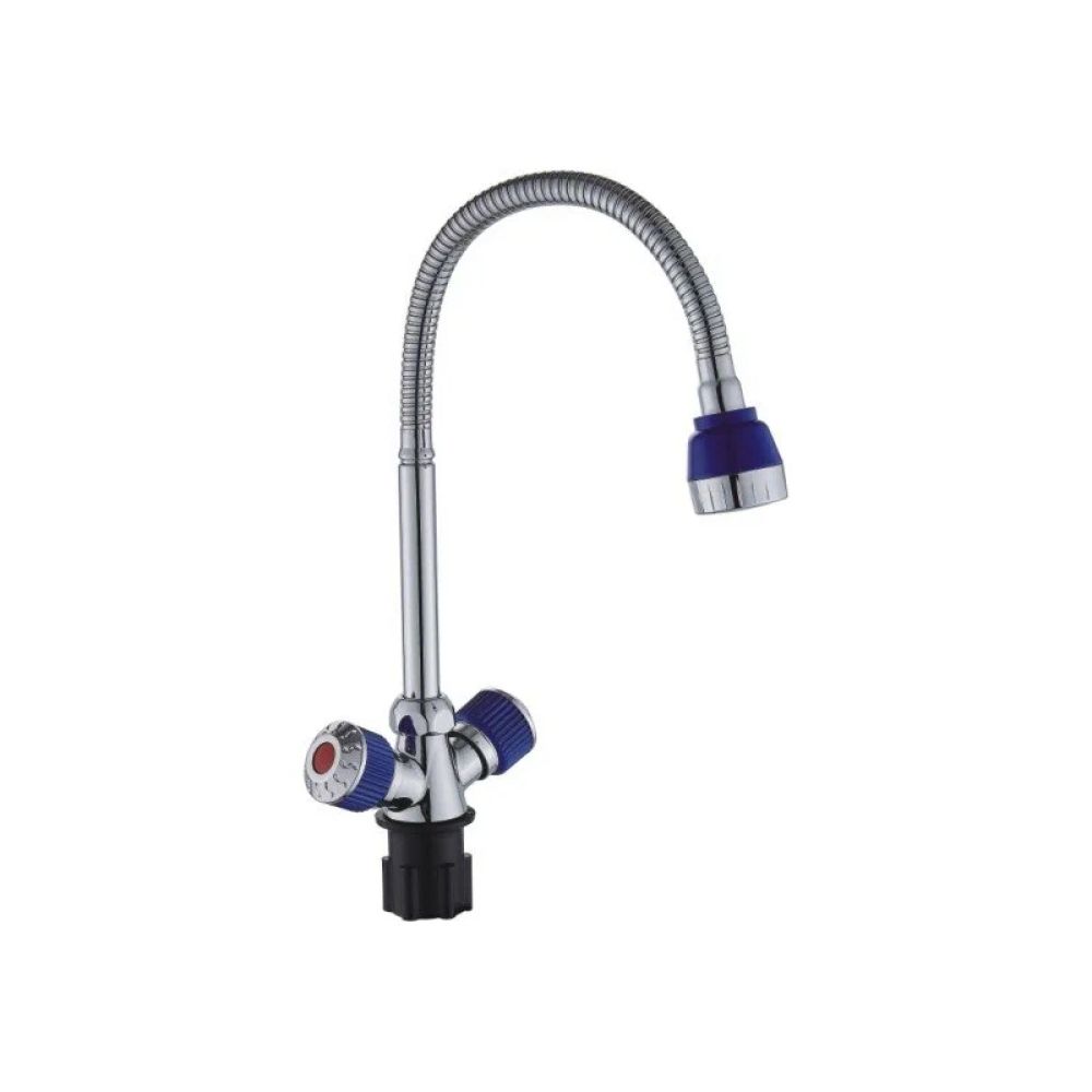 Смеситель для кухни двухручковый  синий с хромом  Potato Эверест B58-356D