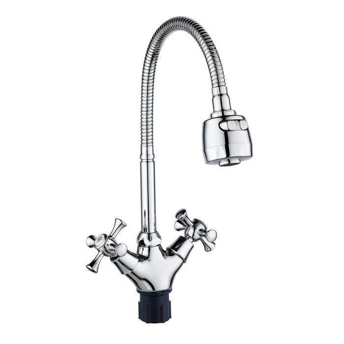 Смеситель для кухни двухручковый хром Potato Эверест B 58-064 (гибкий излив)