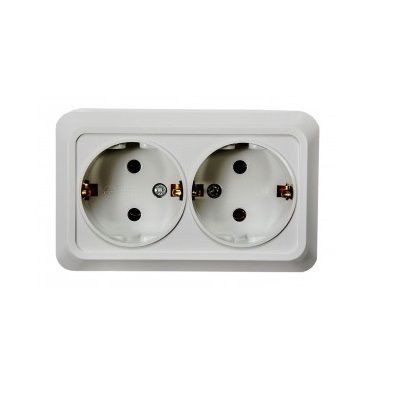 Розетка двойная с заземлением BOLLETO 7128 белая накладная (земля, керамика)
