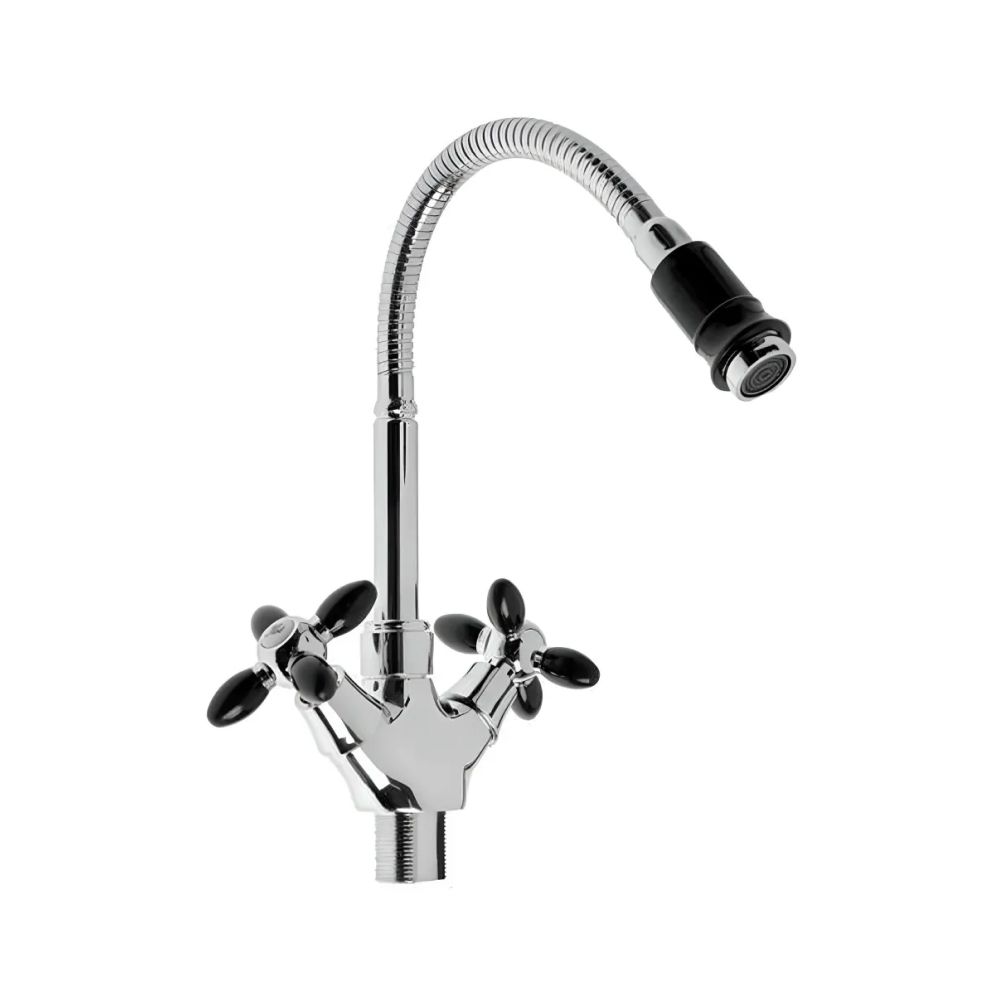 Смеситель для кухни двухручковый  черный с хромом  Potato Эверест B58-071F