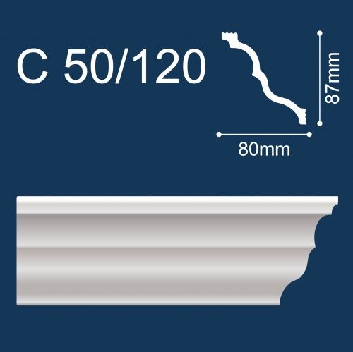 Плинтус потолочный белый 87/80мм С50/120 длина 2м (упак.38шт.) Солид