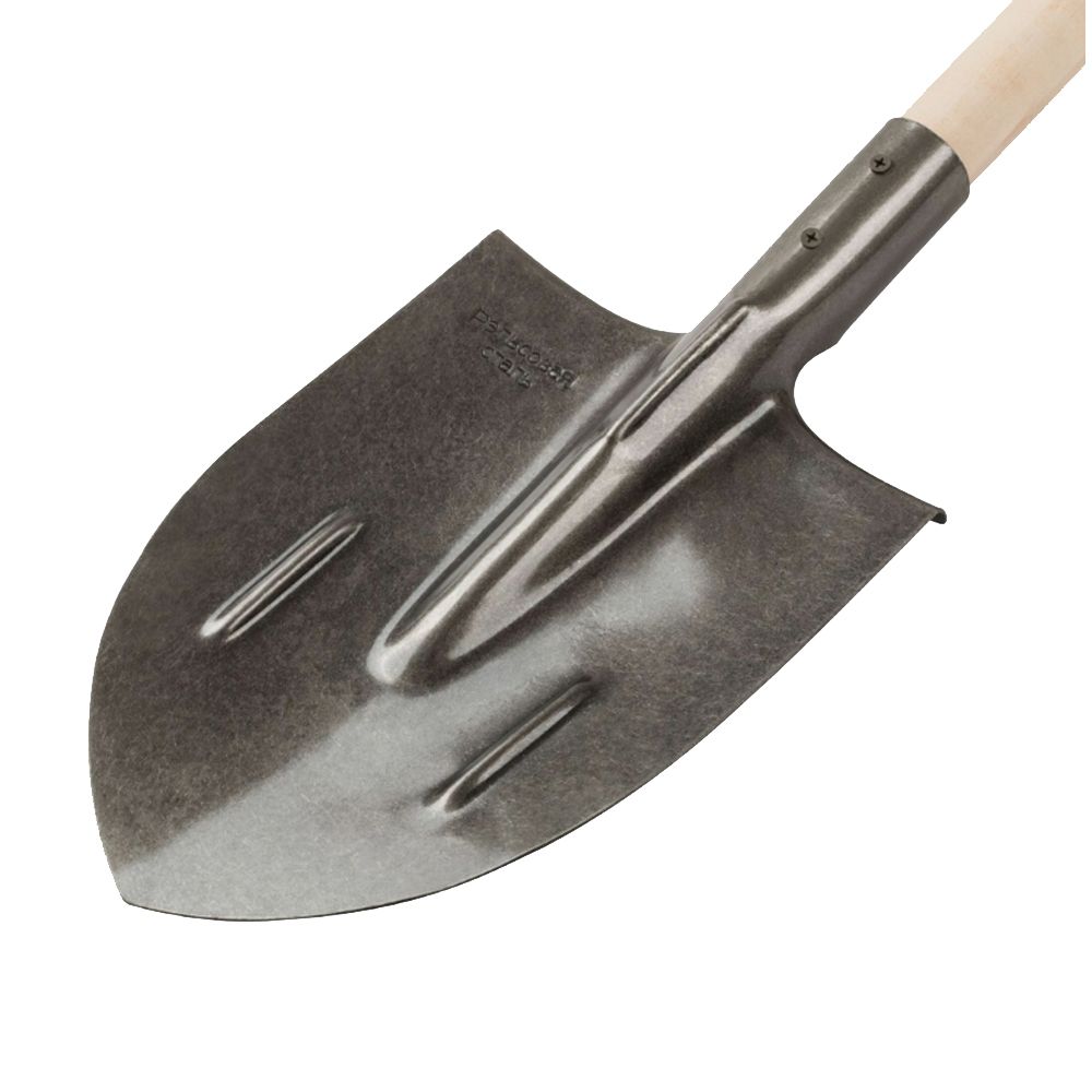 Лопата штыковая рельсовая сталь с РЕБРАМИ ЖЕСТКОСТИ упак.(10 шт.) с черенком* (КИТАЙ)