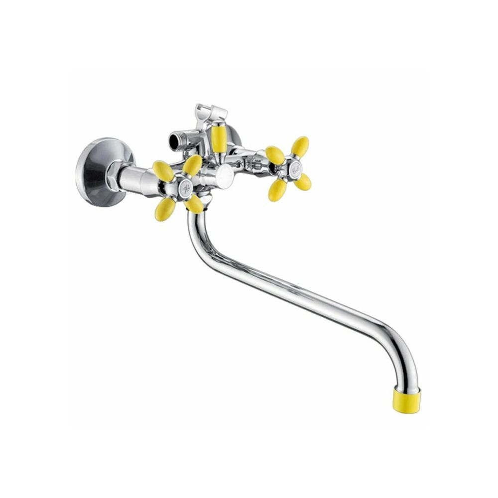 Смеситель для ванны и умывальника двухручковый  желтый с хромом  Potato Эверест B22-071B
