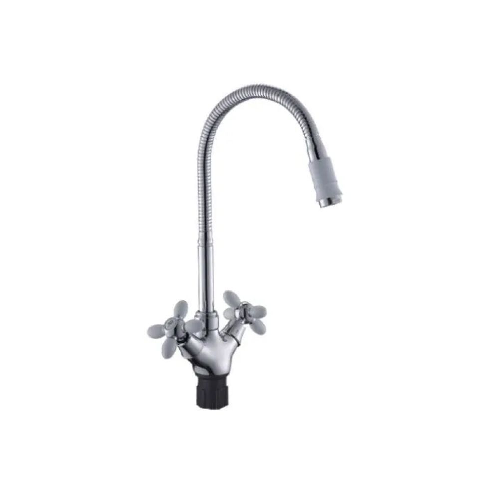 Смеситель для кухни двухручковый  белый с хромом  Potato Эверест B58-071A