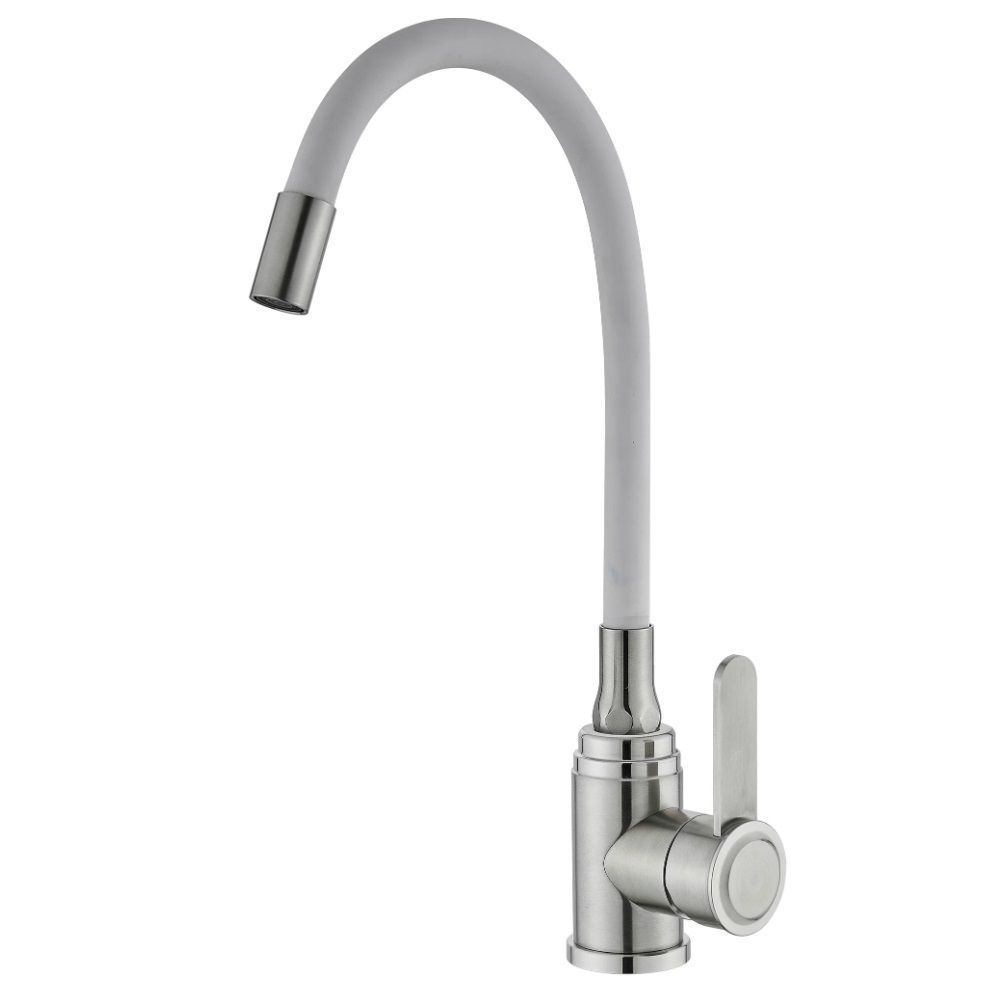 Смеситель для кухни монокомандный белый/хром Potato P 58304S-7 (гибкий излив)