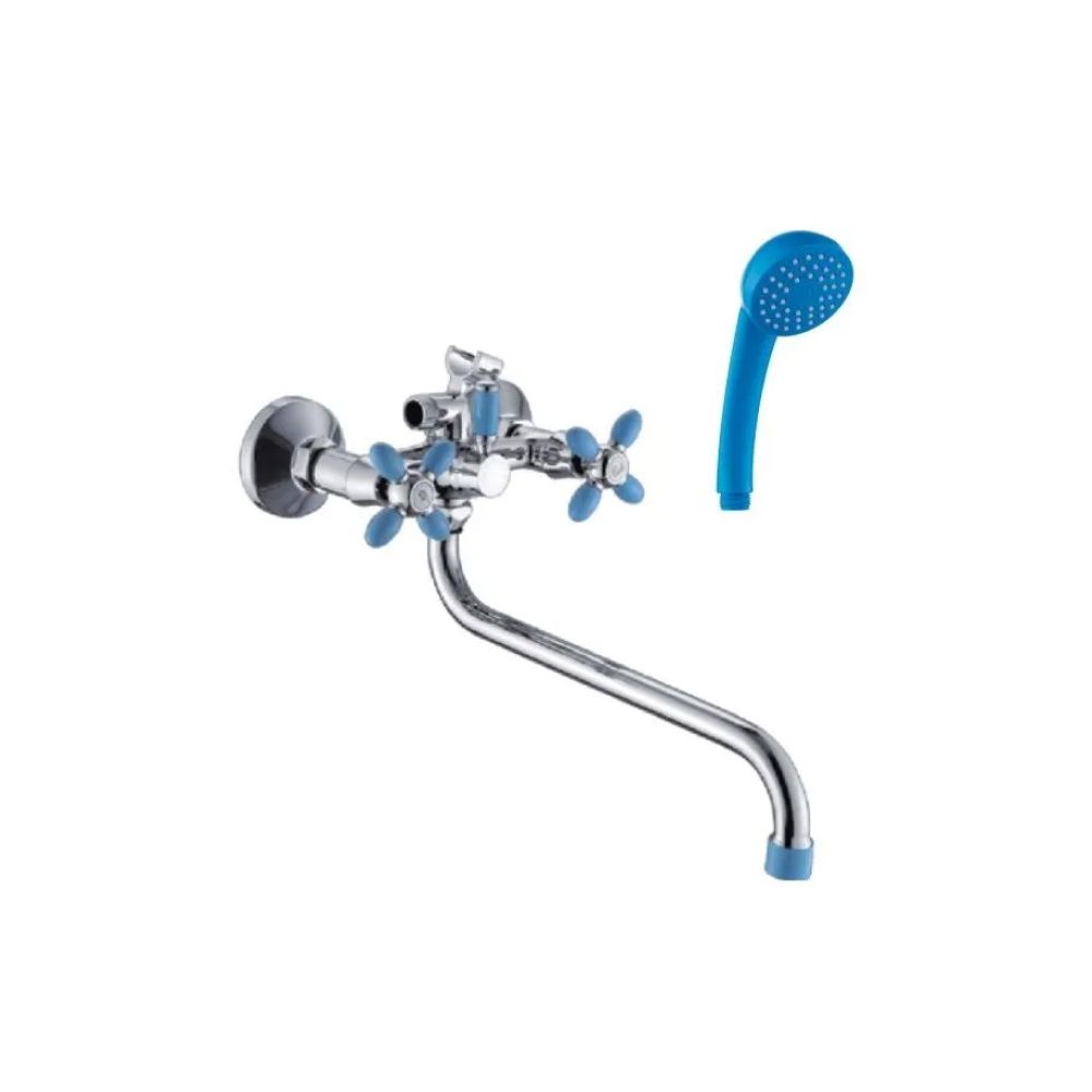 Смеситель для ванны и умывальника двухручковый  синий с хромом  Potato Эверест B22-071D