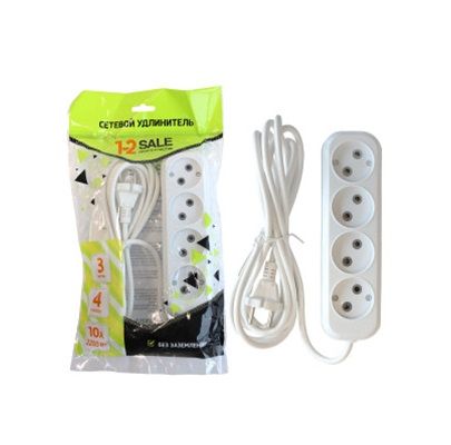 Сет. удлинитель ПВС 2х1 4роз. 3м 10А (корпус АБС-пластик) E1М