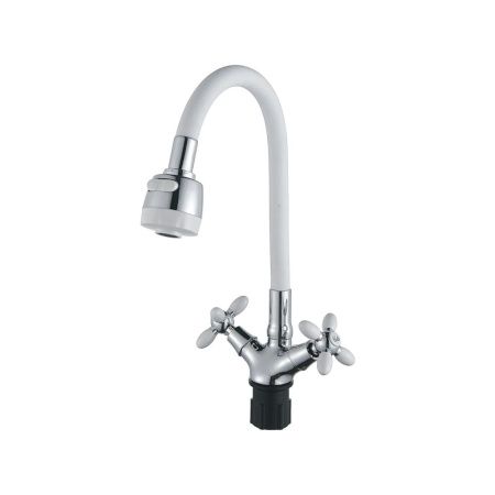 Смеситель для кухни двухручковый  белый с хромом  Potato Эверест B57-071A