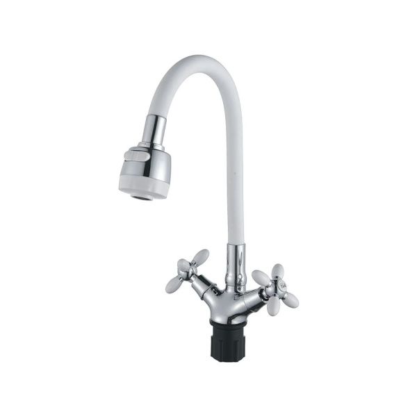 Смеситель для кухни двухручковый  белый с хромом  Potato Эверест B57-071A