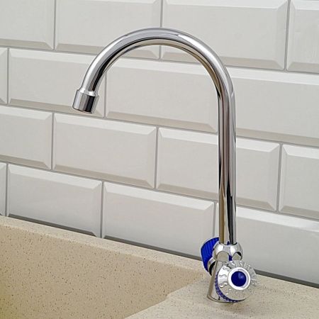 Смеситель для кухни двухручковый  синий с хромом  Potato Эверест B59-356D