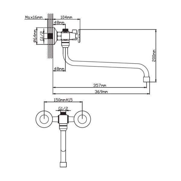 Смеситель для ванны и умывальника двухручковый  хром  Potato Эверест B24-350