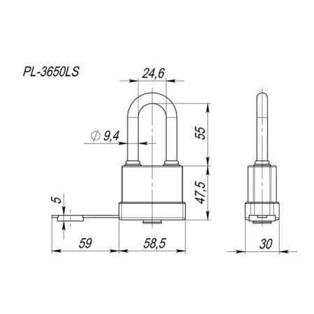Замок навесной PL-WEATHER-3650 LS 3key (PL-3650 LS) удл. дужка, англ. /блистер