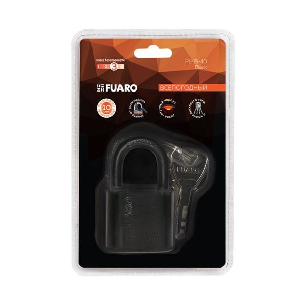 Замок навесной PL-WEATHER-1540 Black 4 fin key ( PL-15-40) диск. /блистер