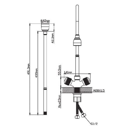 Смеситель для кухни двухручковый черный/хром Potato Эверест B 58-356F (гибкий излив)