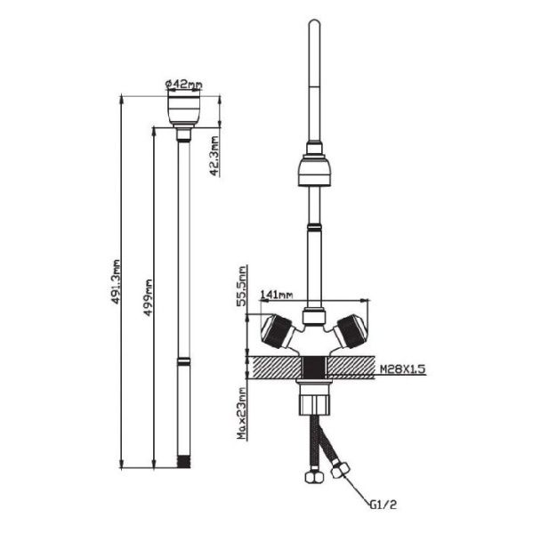 Смеситель для кухни двухручковый черный/хром Potato Эверест B 58-356F (гибкий излив)