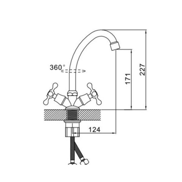 Смеситель для кухни двухручковый  хром  Potato Эверест B49-065