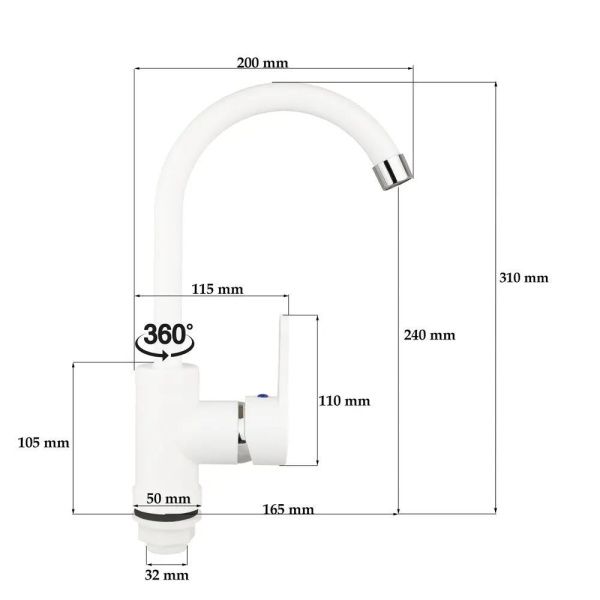 Смеситель для кухни монокомандный  белый  Potato Эверест B40-0467