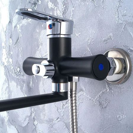 Смеситель для ванны и умывальника монокомандный  черный с хромом  Potato Эверест B22-274F