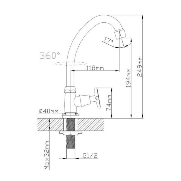 Смеситель для кухни одноручковый на одну воду хром  Potato Эверест B41-350