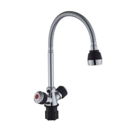 Смеситель для кухни двухручковый черный/хром Potato Эверест B 58-356F (гибкий излив)