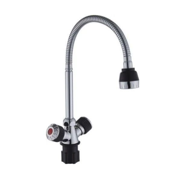 Смеситель для кухни двухручковый черный/хром Potato Эверест B 58-356F (гибкий излив)