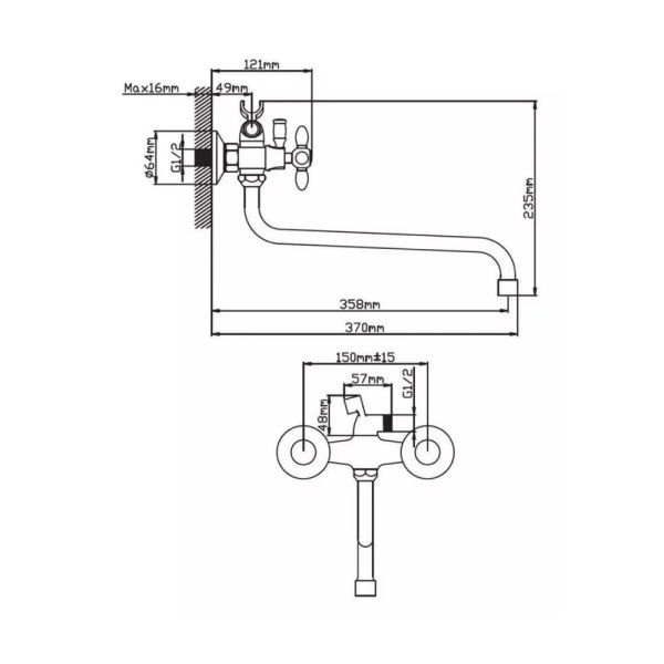 Смеситель для ванны и умывальника двухручковый  зеленый с хромом  Potato Эверест B22-071E