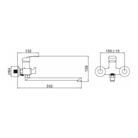 Смеситель для ванны и умывальника монокомандный  хром  Potato Эверест B22-024