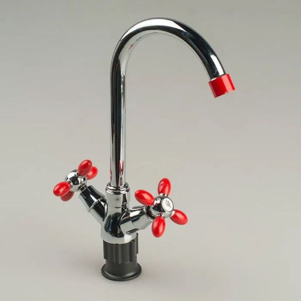 Смеситель для кухни двухручковый  красный с хромом  Potato Эверест B59-071C