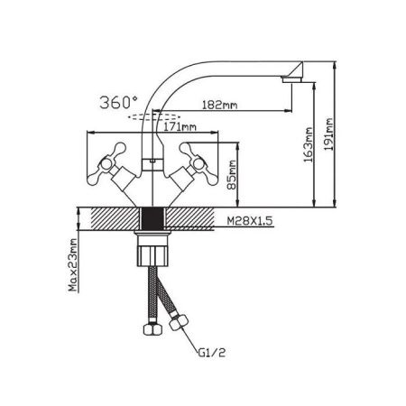 Смеситель для кухни двухручковый белый Potato Эверест B 69-657