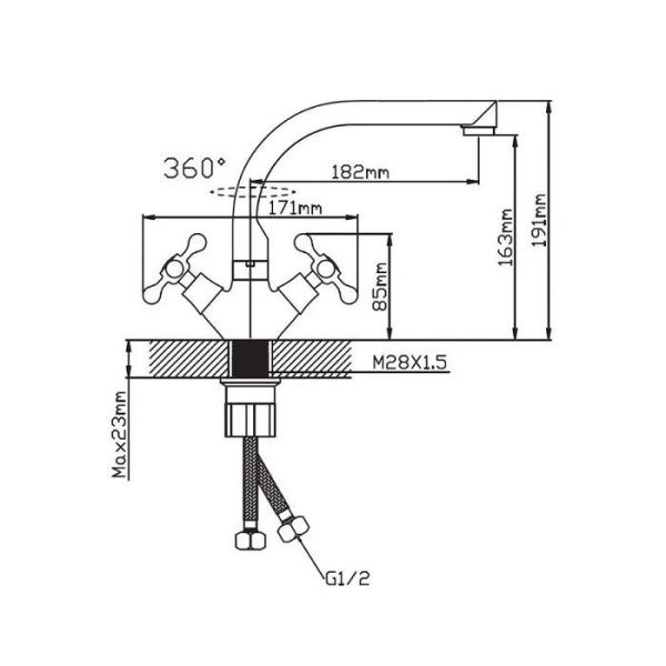 Смеситель для кухни двухручковый белый Potato Эверест B 69-657