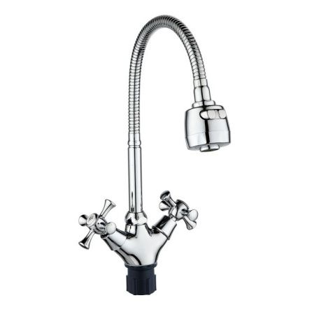 Смеситель для кухни двухручковый хром Potato Эверест B 58-064 (гибкий излив)