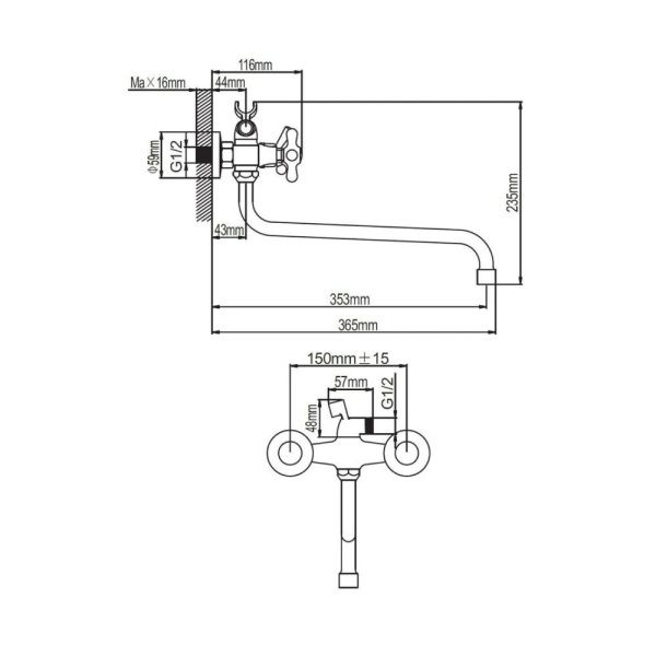 Смеситель для ванны и умывальника двухручковый  хром  Potato Эверест B22-340M