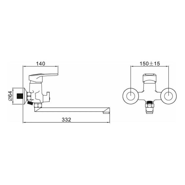 Смеситель для ванны и умывальника монокомандный  хром  Potato Эверест B22-025