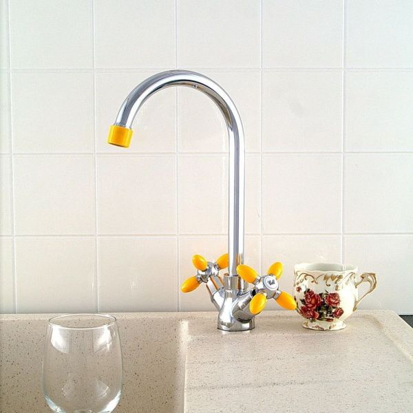 Смеситель для кухни двухручковый  желтый с хромом  Potato Эверест B59-071B