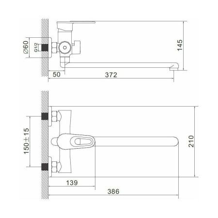Смеситель для ванны и умывальника монокомандный  синий с хромом  Potato Эверест B22-274DS