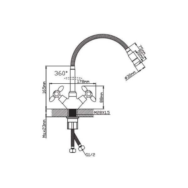 Смеситель для кухни двухручковый  белый с хромом  Potato Эверест B58-071A