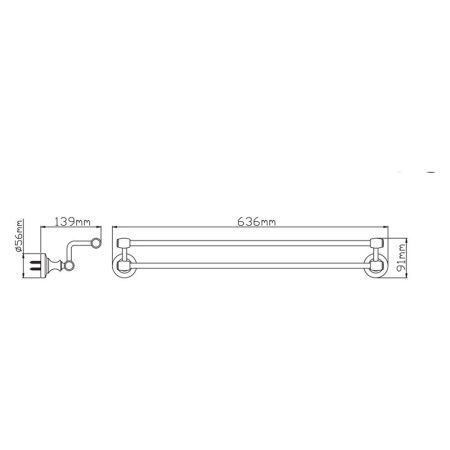 Держатель  для полотенец настенный двойной 65 см P2609 (26 серия)