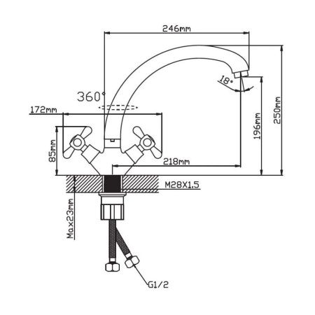 Смеситель для кухни двухручковый  хром  Potato Эверест B42-301