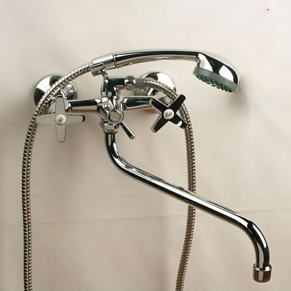 Смеситель для ванны и умывальника двухручковый  хром  Potato Эверест B22-069