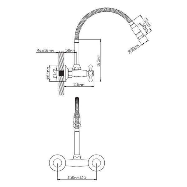 Смеситель универсальный двухручковый  хром  Potato Эверест B47-333