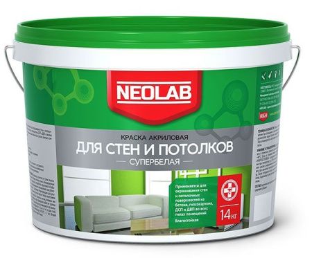 Акриловая супербелая краска  ДЛЯ СТЕН И ПОТОЛКОВ влагост. ВД-АК-2180 14 кг (уп.1 шт.) NEOLAB