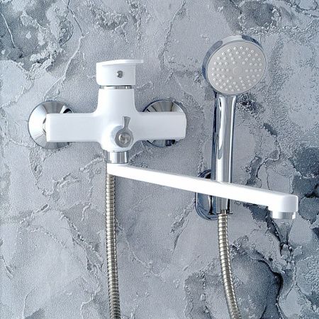 Смеситель для ванны и умывальника монокомандный  белый с хромом  Potato Эверест B22-0277