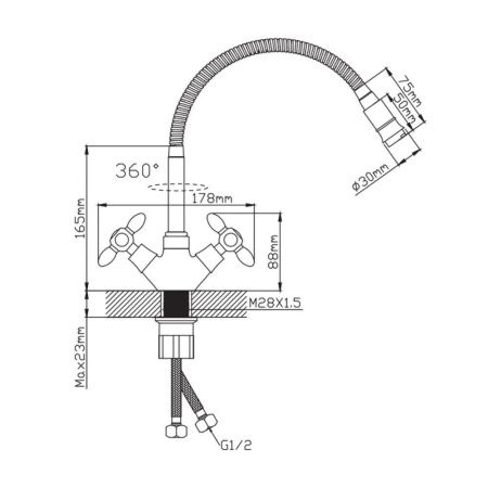 Смеситель для кухни двухручковый  черный с хромом  Potato Эверест B58-071F