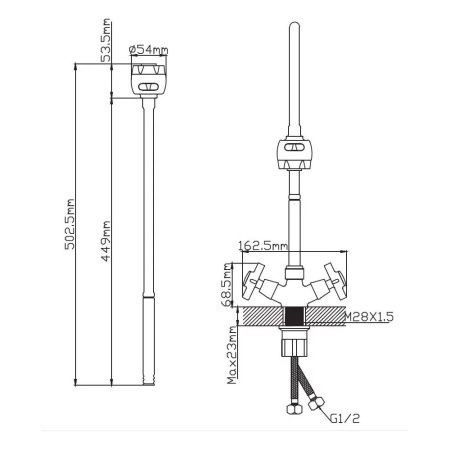 Смеситель для кухни двухручковый хром Potato Эверест B 58-354 (гибкий излив)