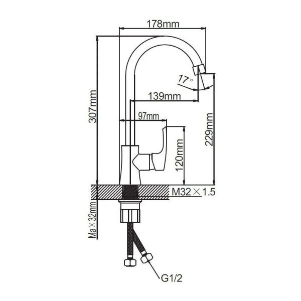 Смеситель для кухни монокомандный  хром  Potato Эверест B40-032